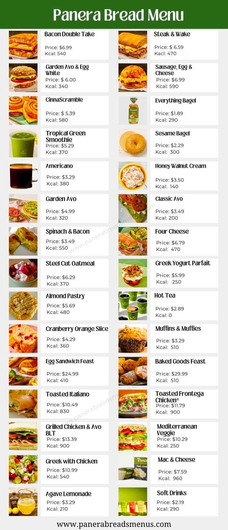 Printable Panera Lunch Menu With Prices Pdf