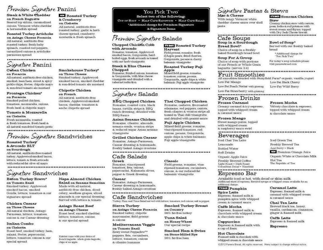 Panera Hot Sale Menu Pdf