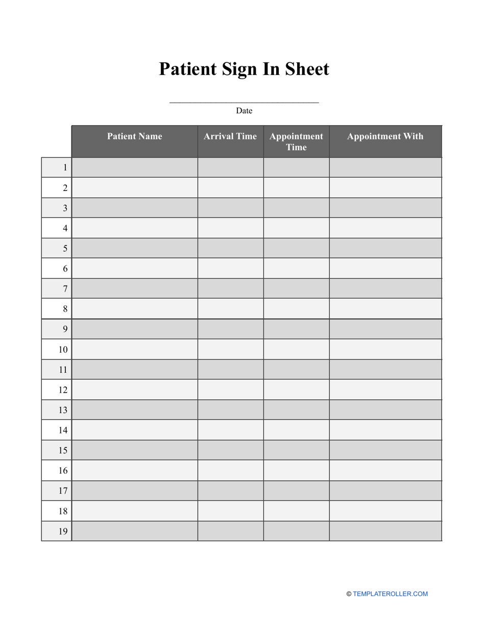 Patient Sign In Sheet Template Download Printable PDF Templateroller