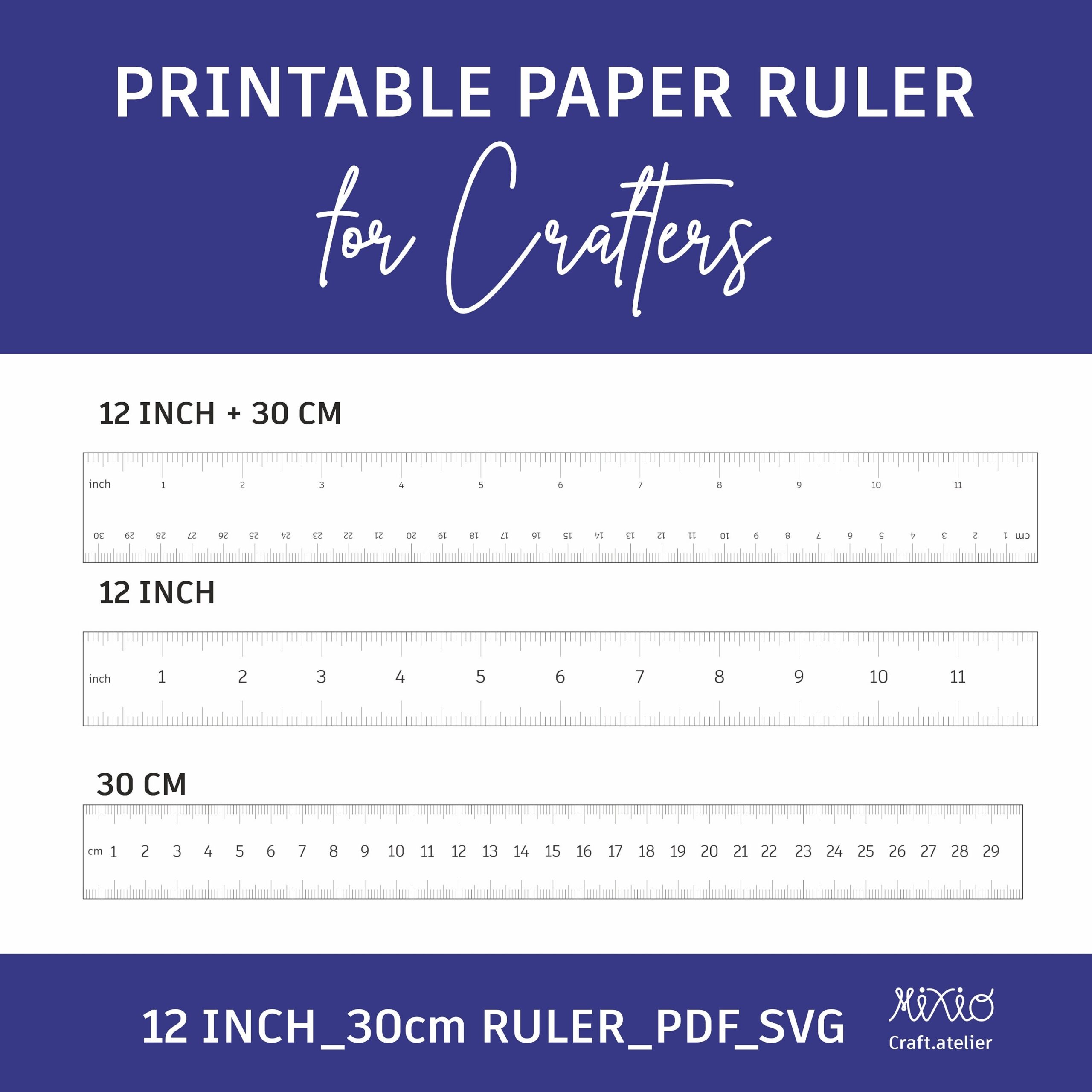 Printable 12 Inches Ruler 30 Paper Centimeter digital PDF Black 