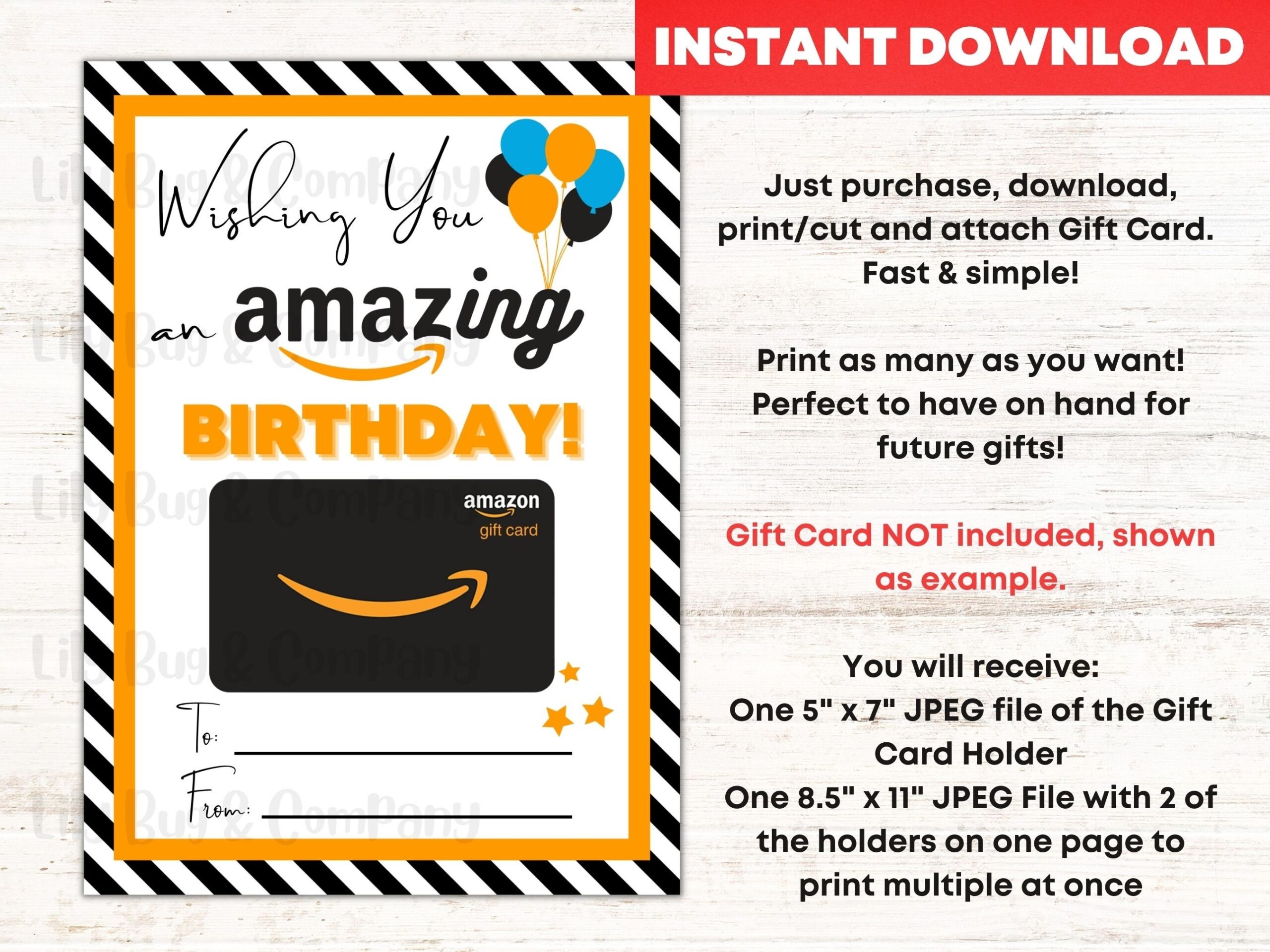 Printable Birthday Amazon Gift Card Holder Printable Friend Gift 