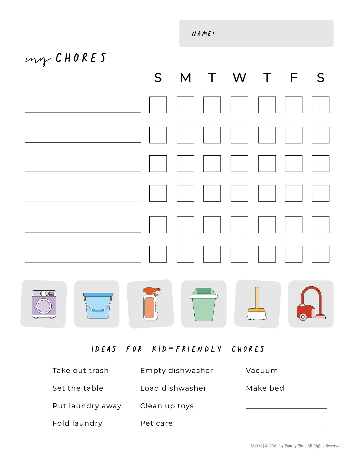 printable chore chart for kids