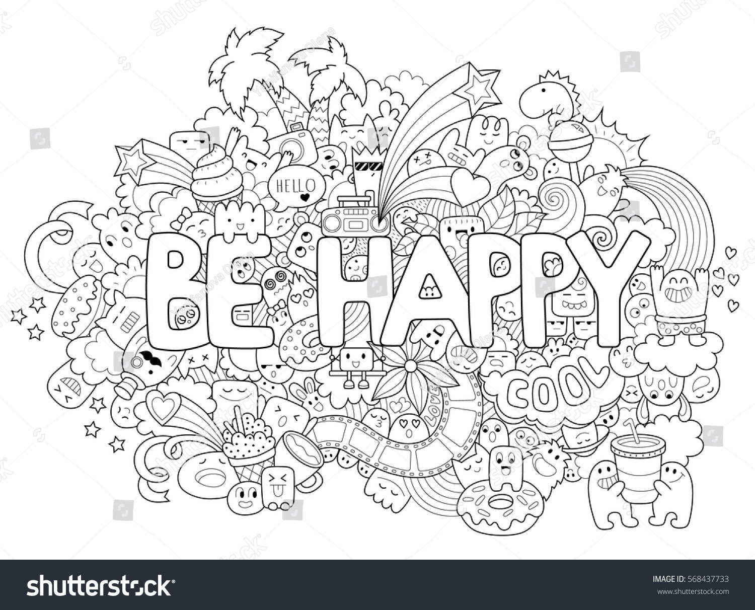 Printable Coloring Page Adults Cartoon Characters Stock Vector Royalty Free 568437733 Shutterstock