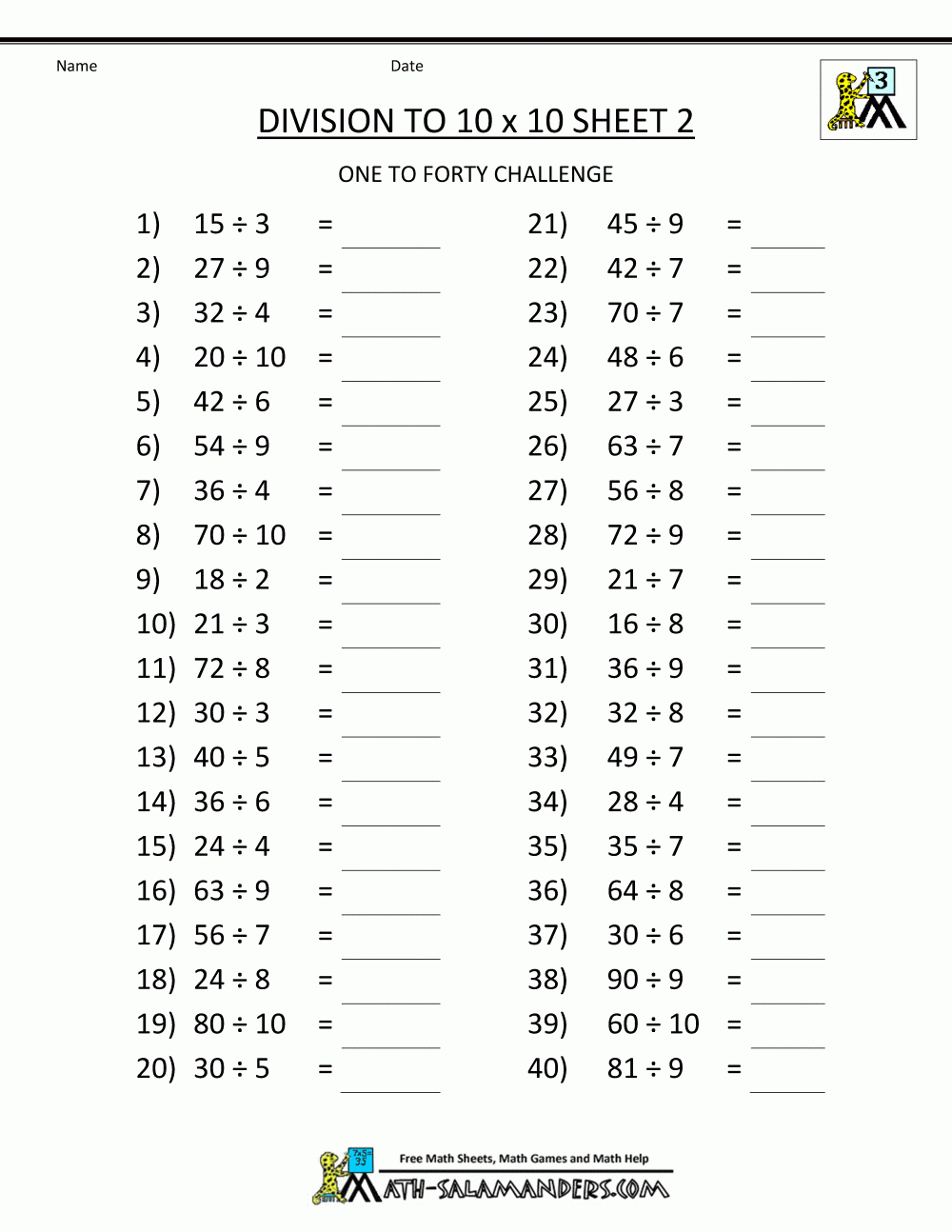 Division Worksheet Printable