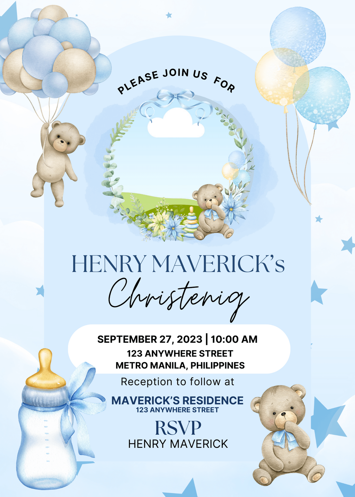 Printable Invitation Blue Bear By Marefesilongan7 Raket PH