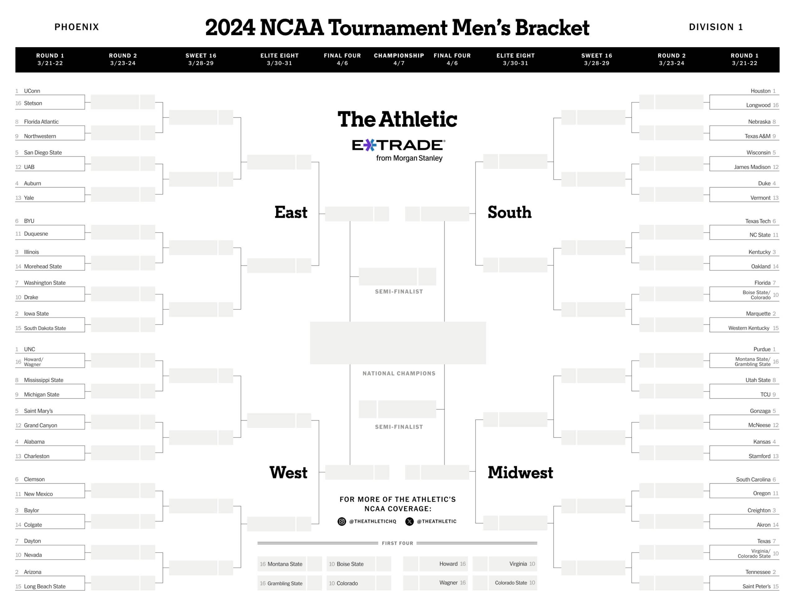 march madness printable brackets
