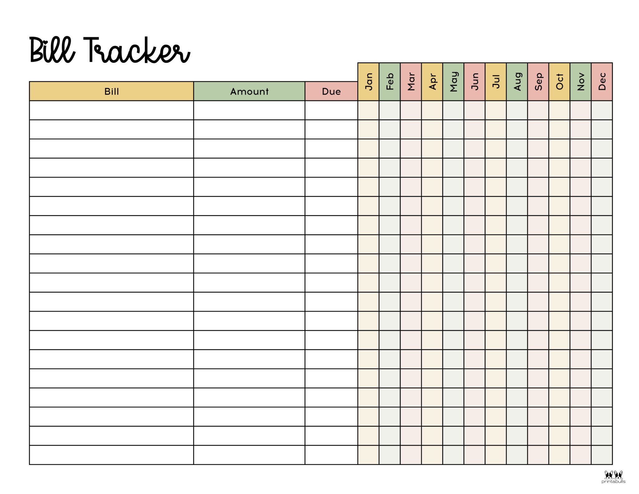 Monthly Bill Organizer Free Printable