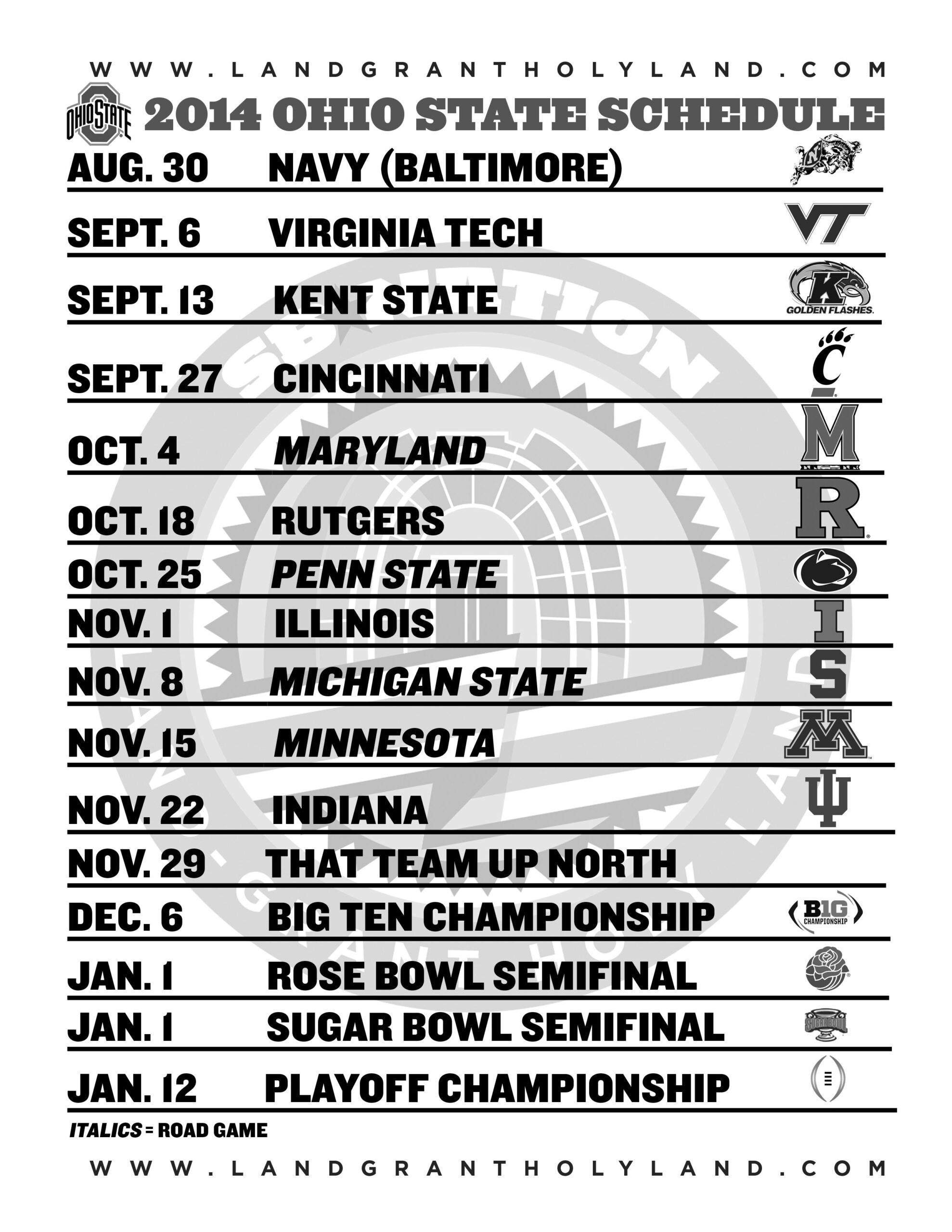 Printable Ohio State Football Schedule 2014 Land Grant Holy Land