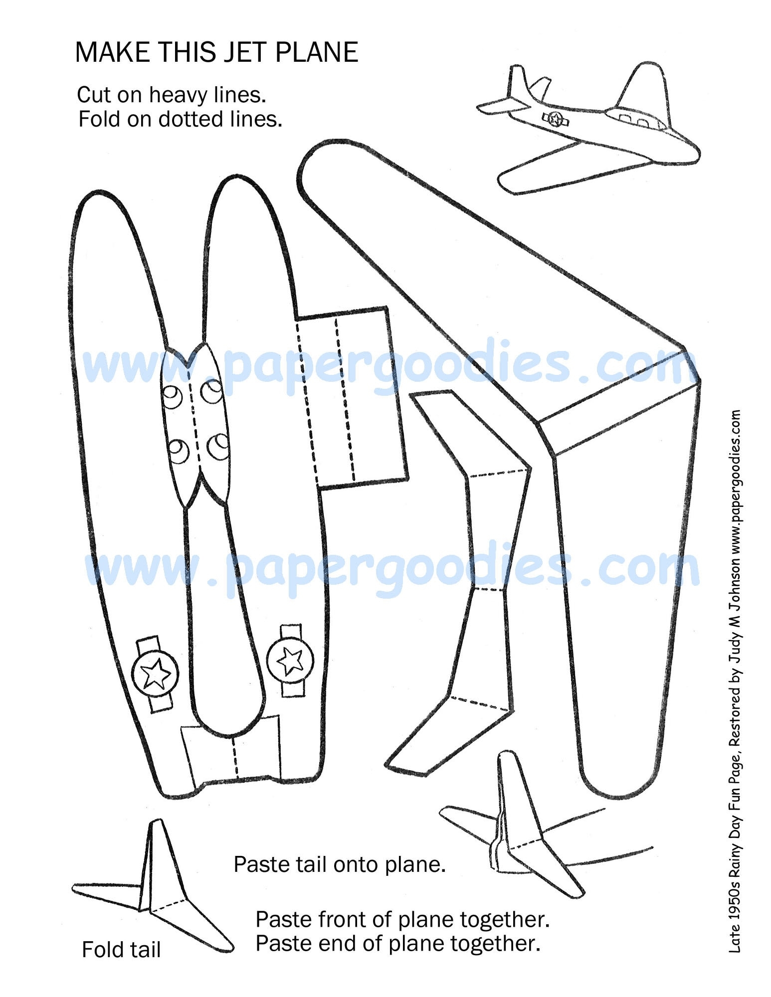 Printable Paper Airplane Craft Color cut fly Toy digital 