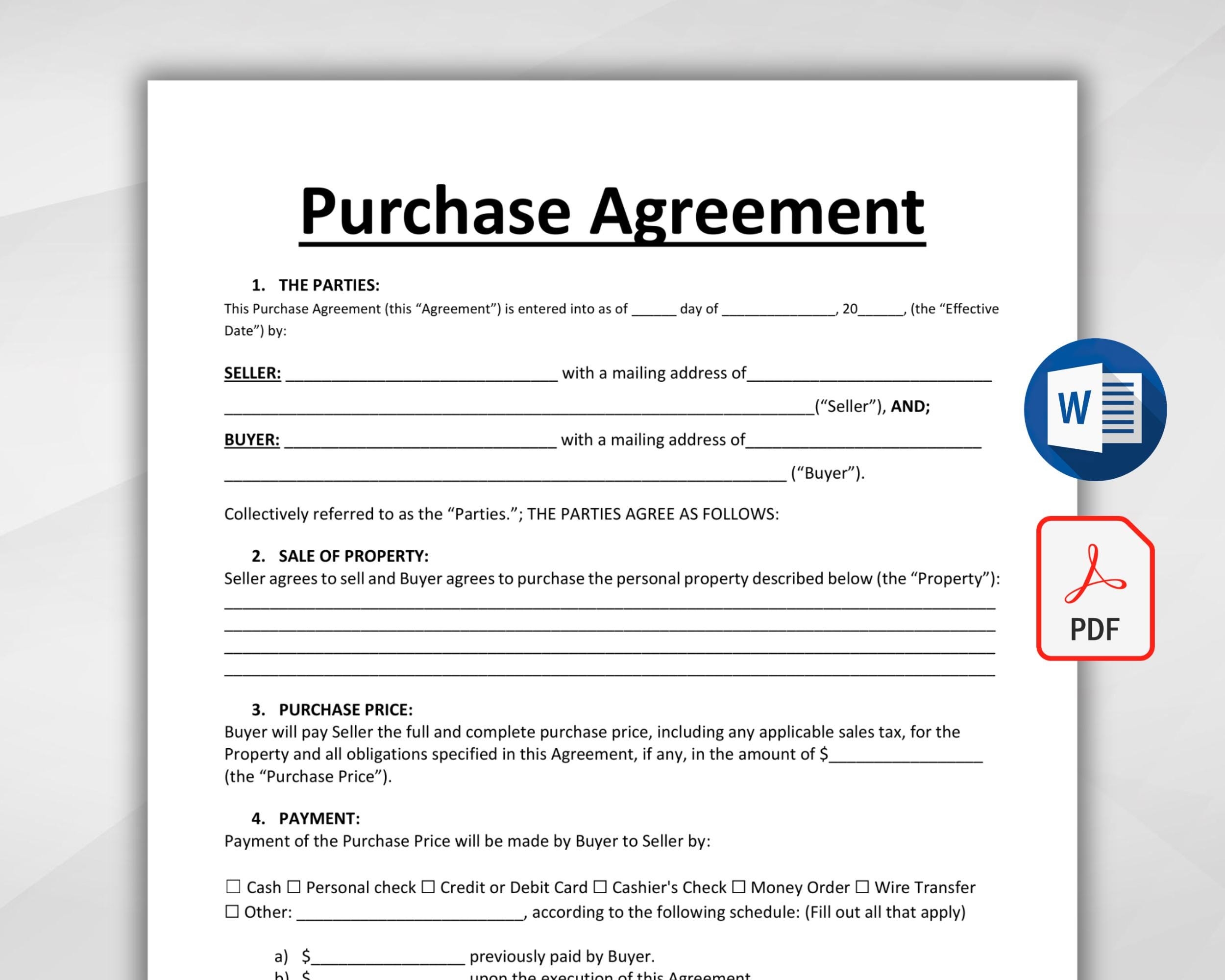 free printable real estate purchase agreement pdf