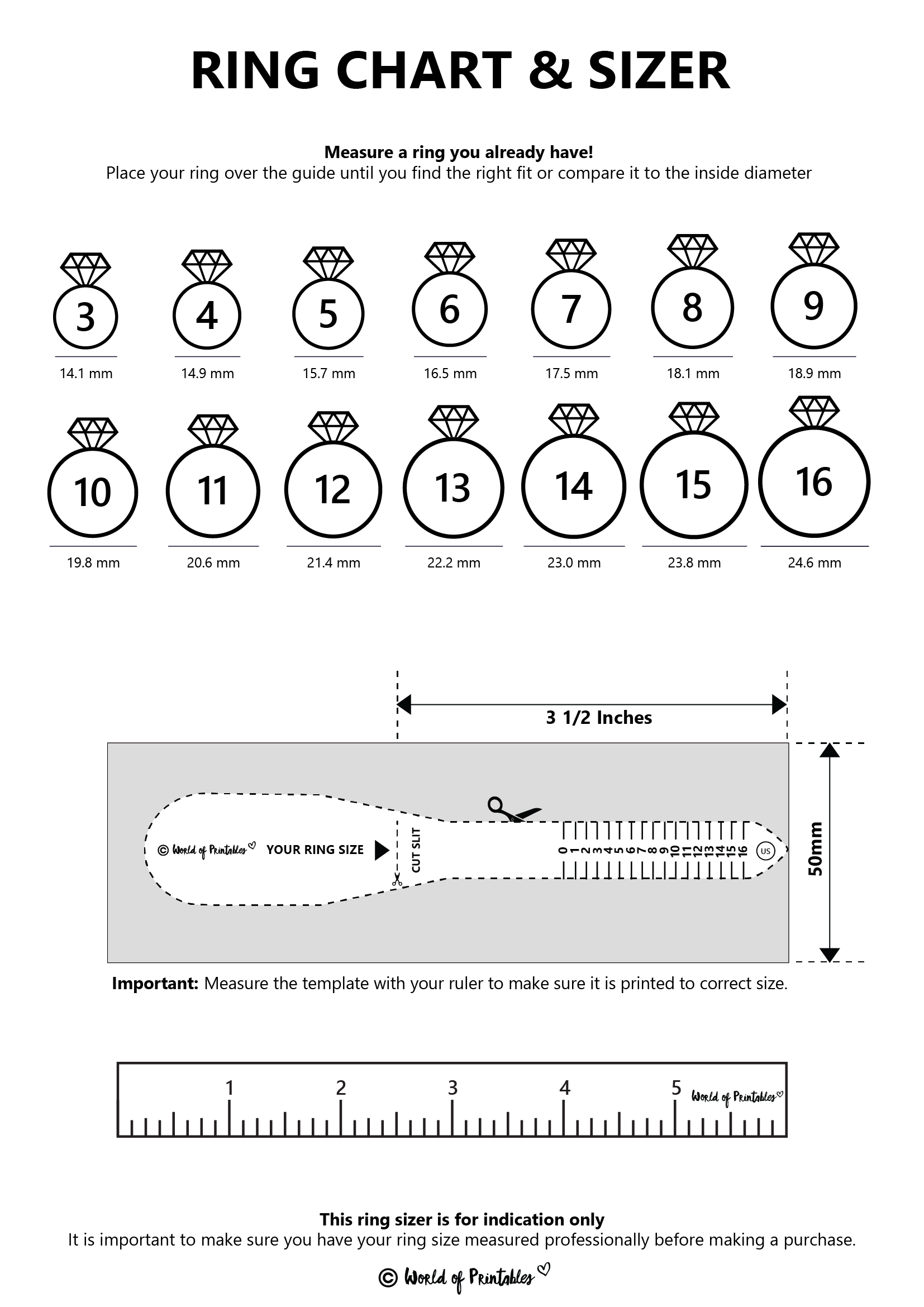 Ring Size Printable Chart
