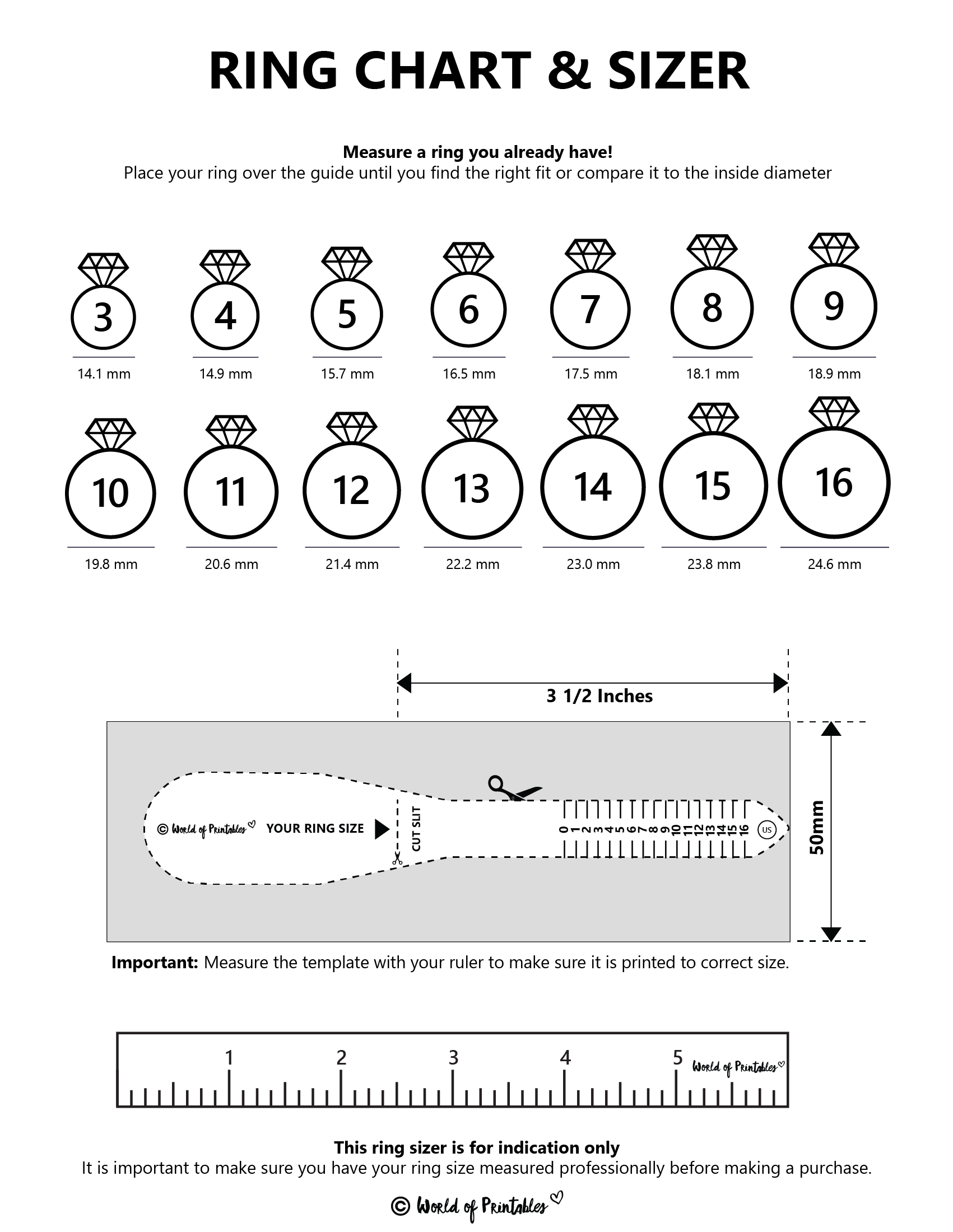 Printable Womens Ring Sizer