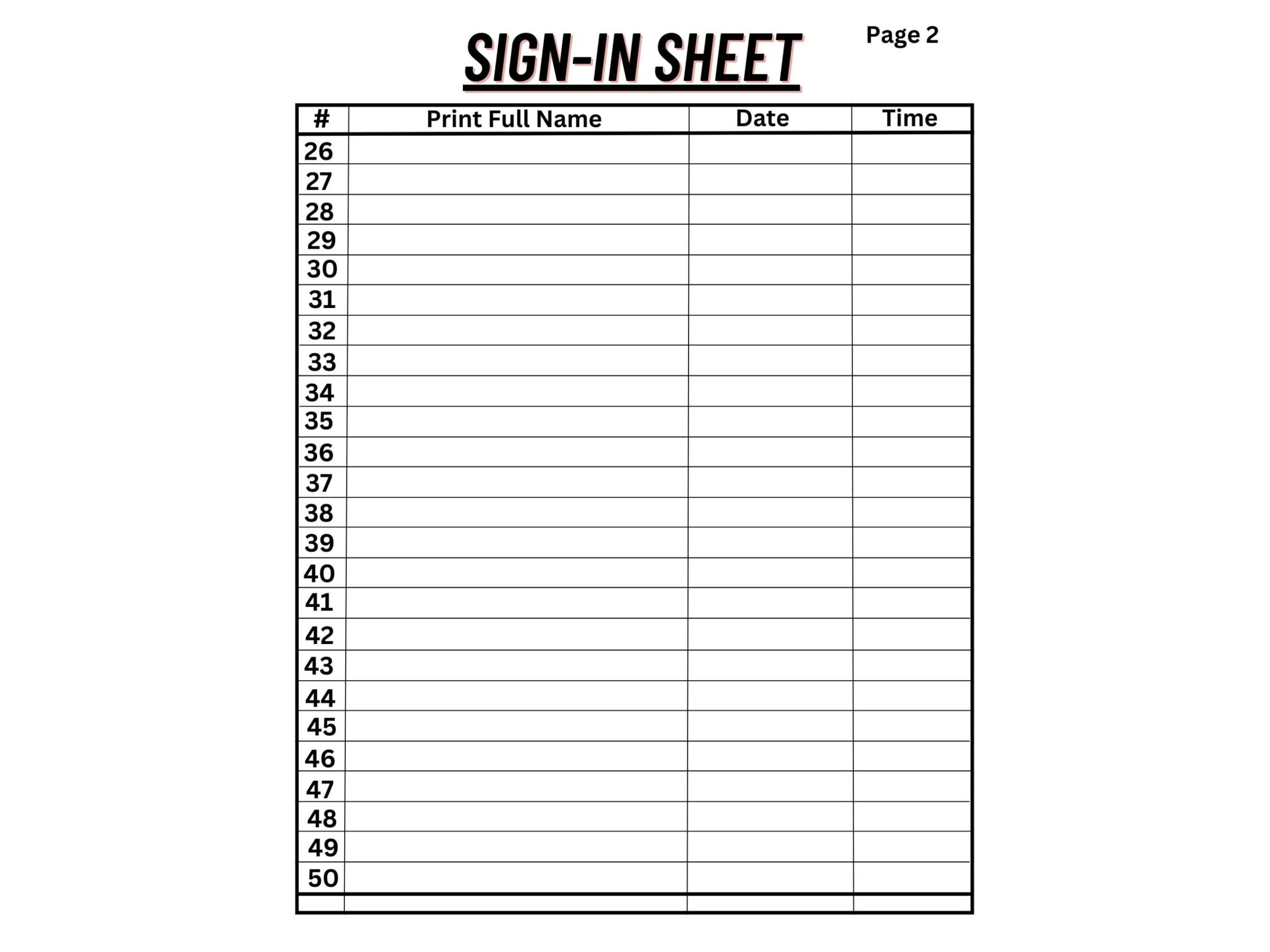 free printable sign in sheets