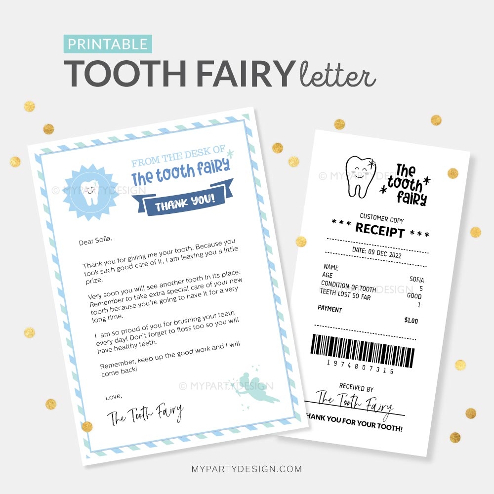 Printable Tooth Fairy Letter Blue Printable Tooth Fairy Letter Blue