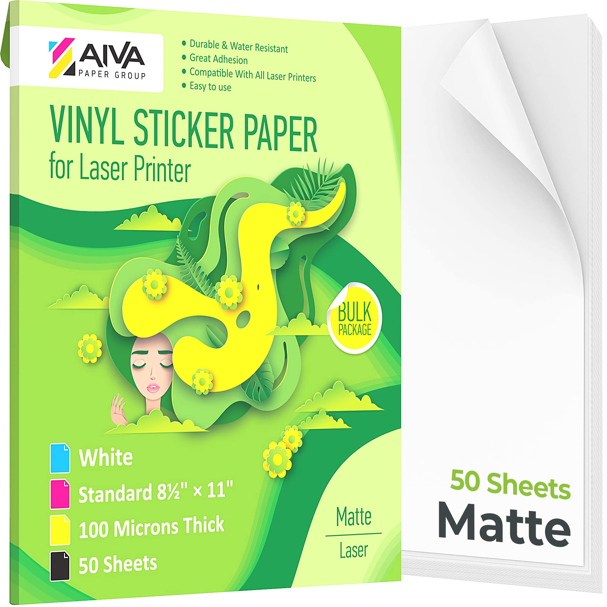 Printable Vinyl Sticker Paper For Laser Printer Matte White 50 Self Adhesive Sheets Waterproof Decal Paper Standard Letter Size 8 5