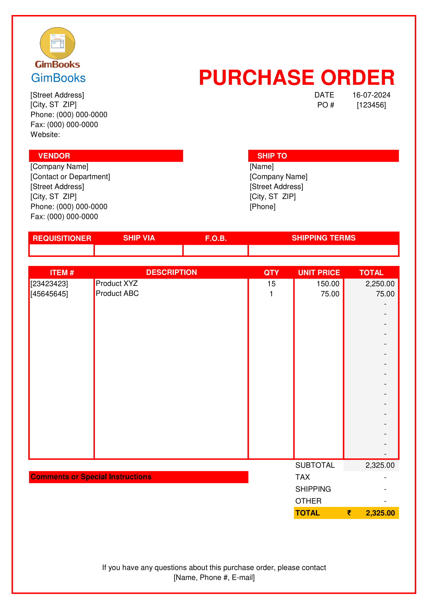 printable purchase order template