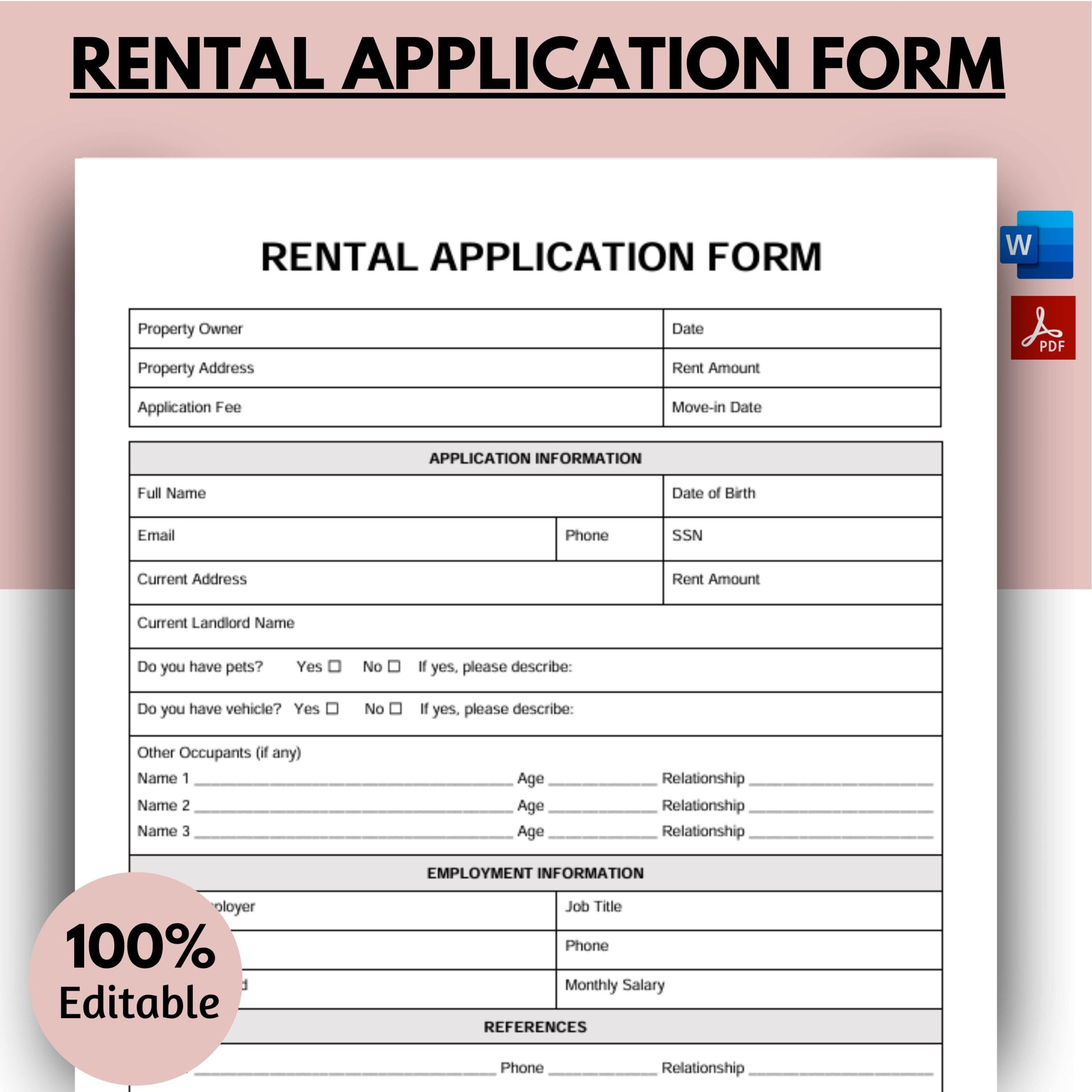 printable rental application form