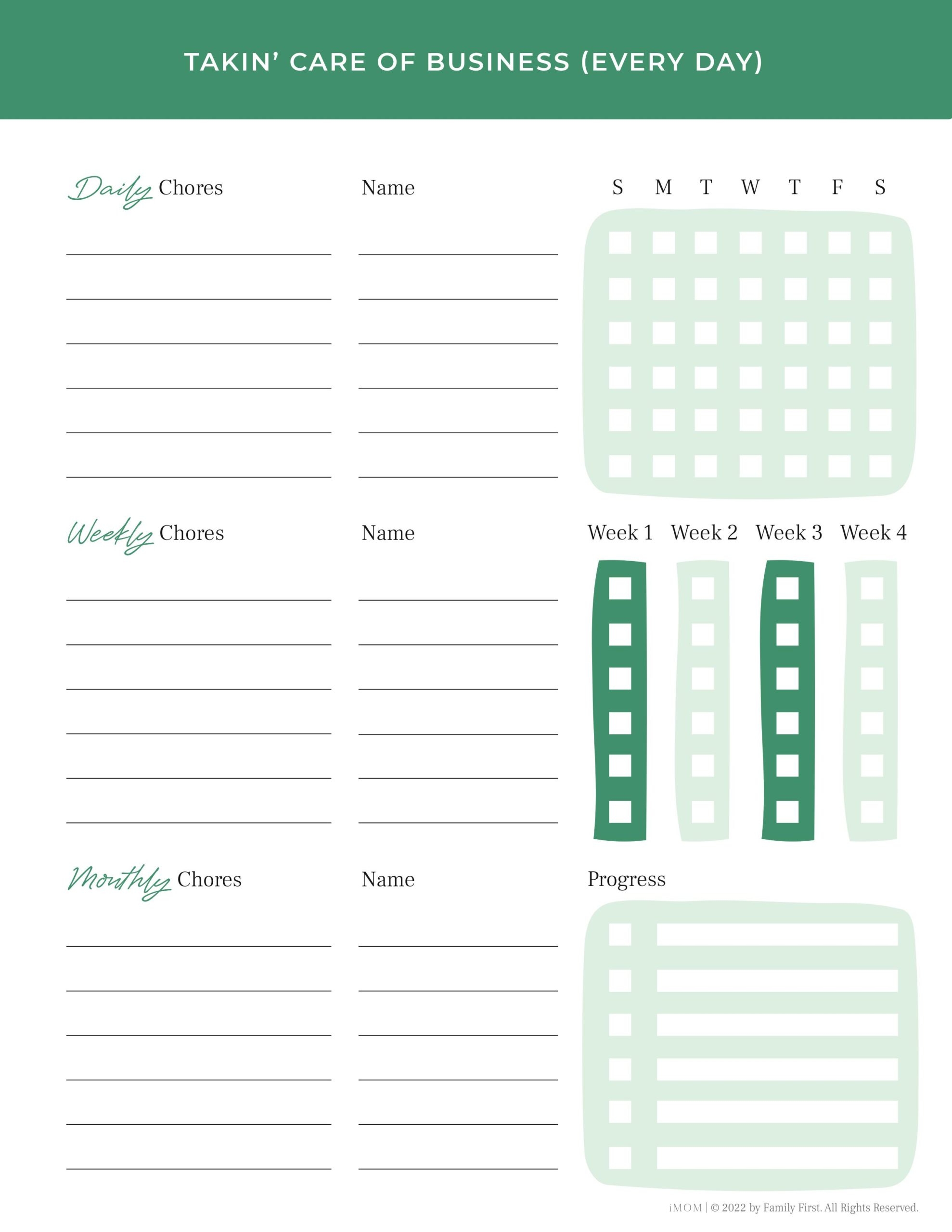 free printable daily chore chart