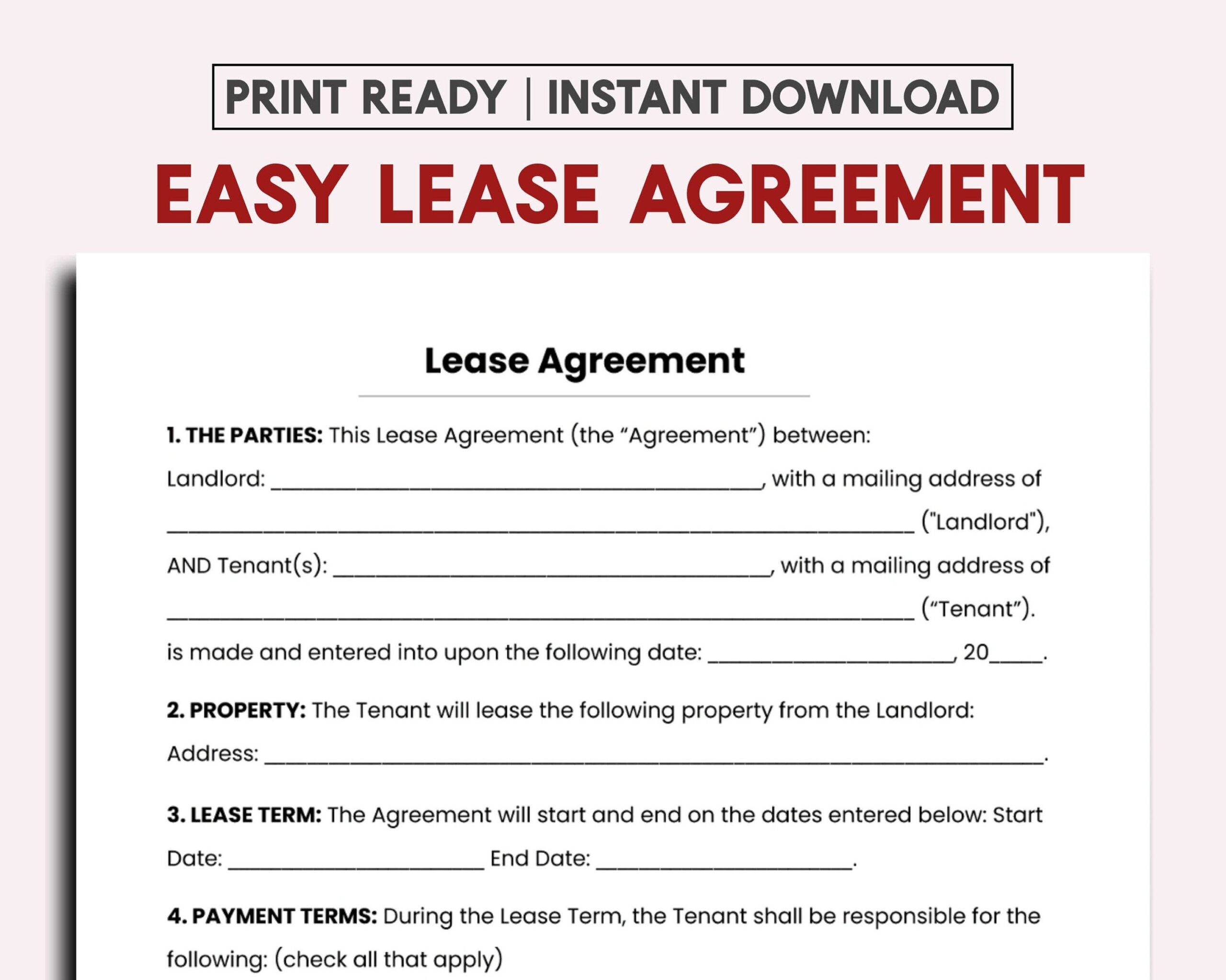 Simple One Page Lease Agreement Etsy Ireland Worksheets Library
