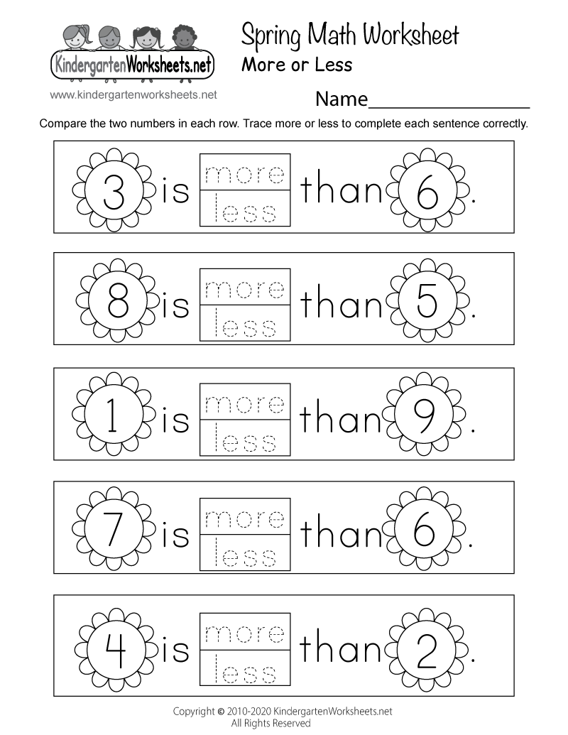Math Worksheet Kindergarten Free Printable