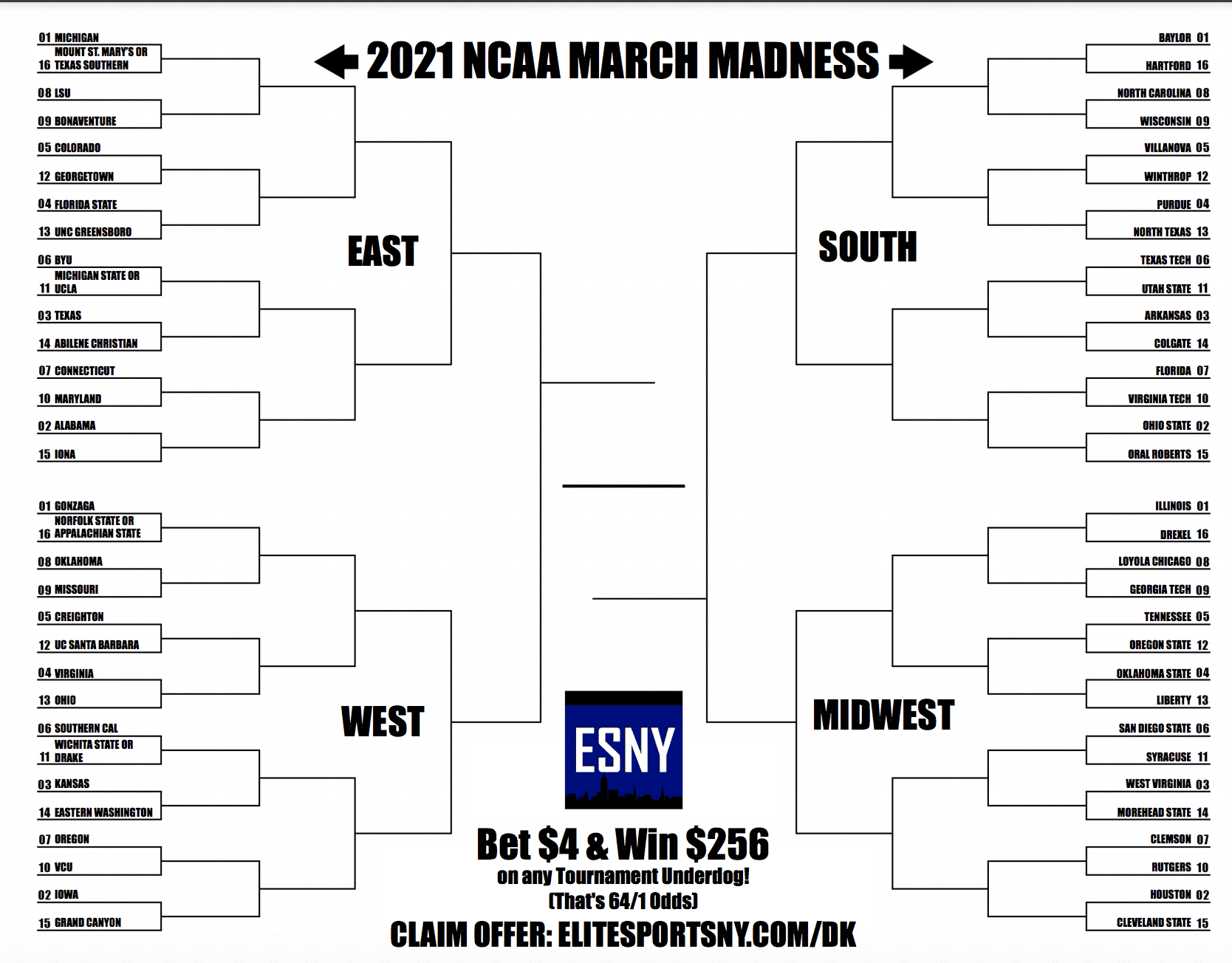 printable ncaa march madness tournament bracket