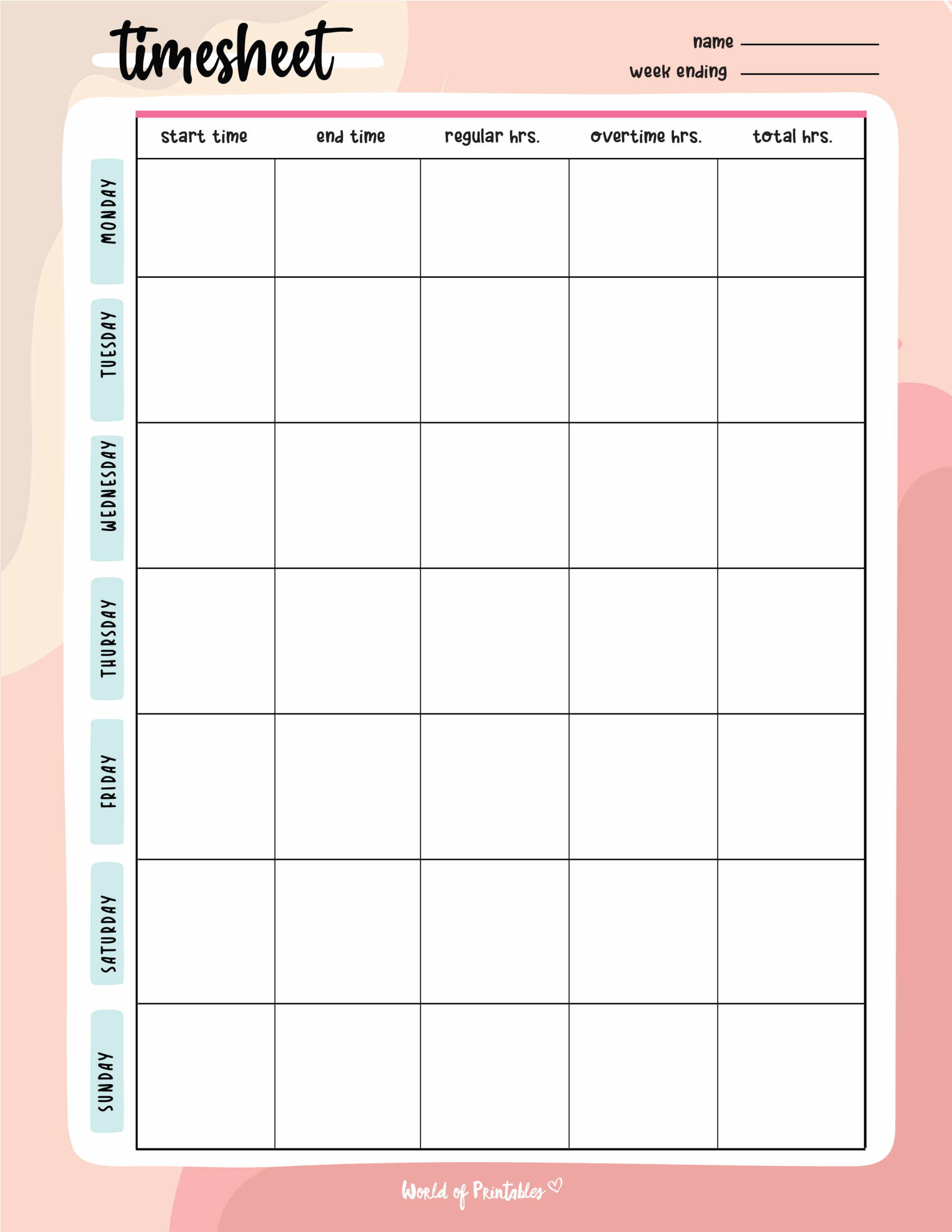 Free Printable Time Card Template