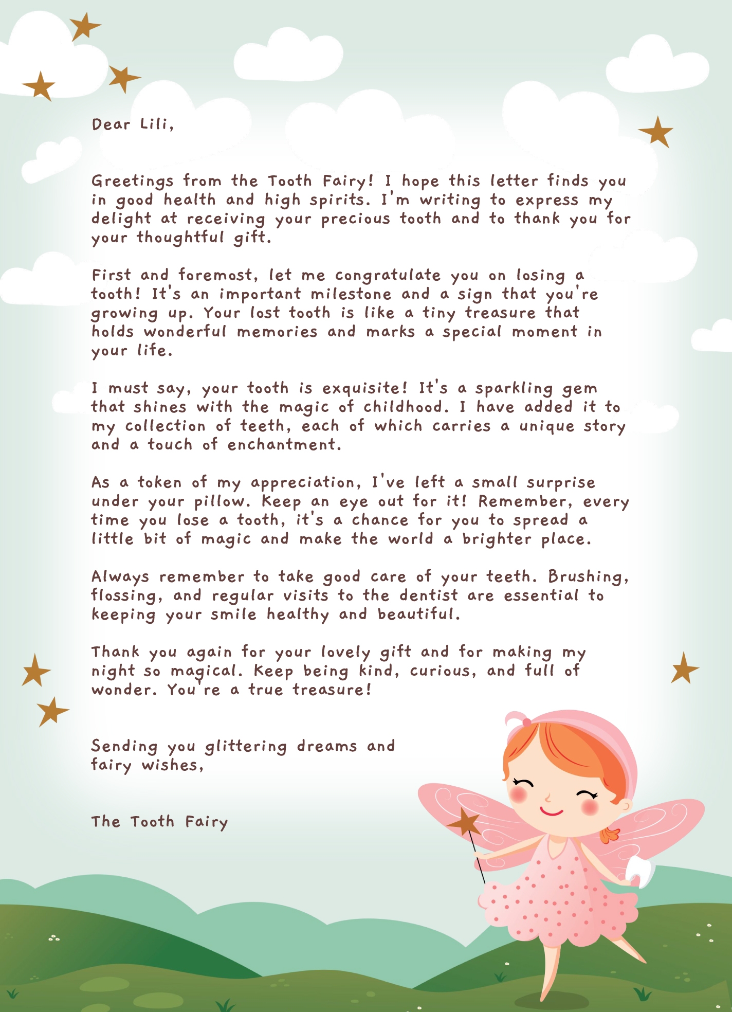 free printable tooth fairy letter free printable tooth fairy letter