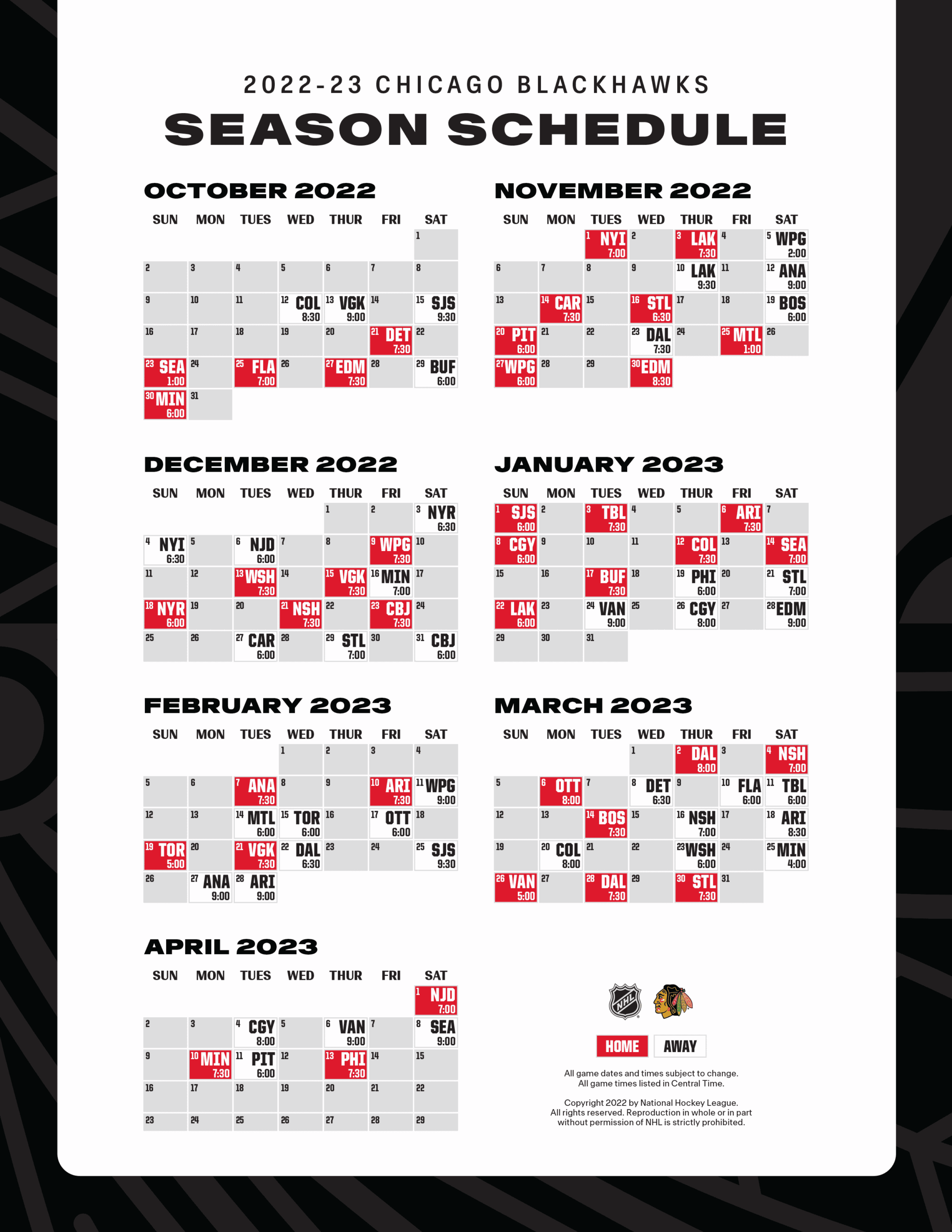 Top 10 Dates For Blackhawks 2022 23 Regular Season Schedule On 