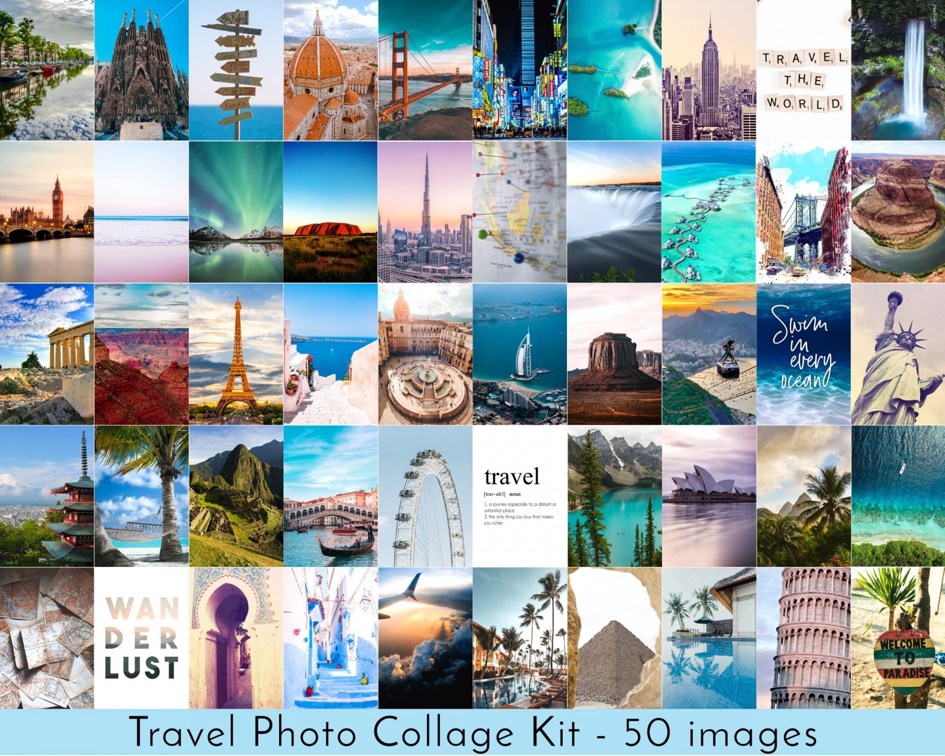 Travel Photo Wall Collage Set Of 50 Printable Wall Art