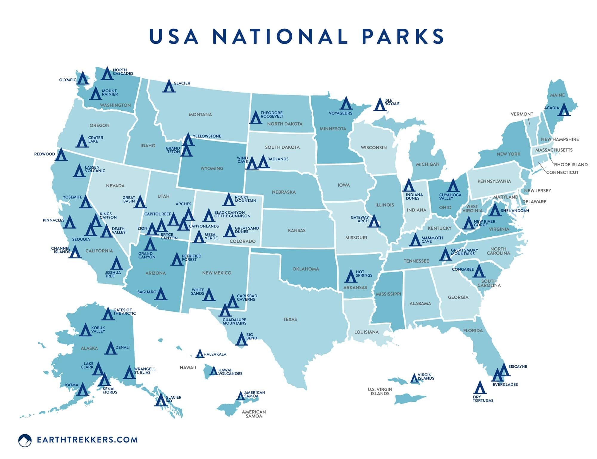 free printable map of us national parks