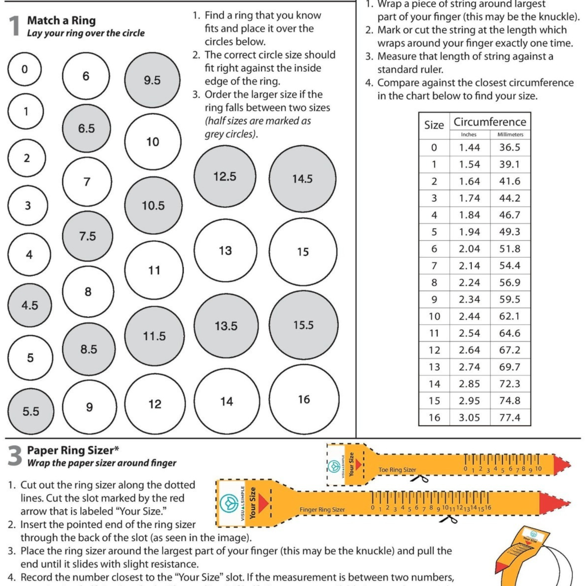 Us Ring Size Chart Printable Printable Ring Sizer Ring Size Finder Ring Size Measure