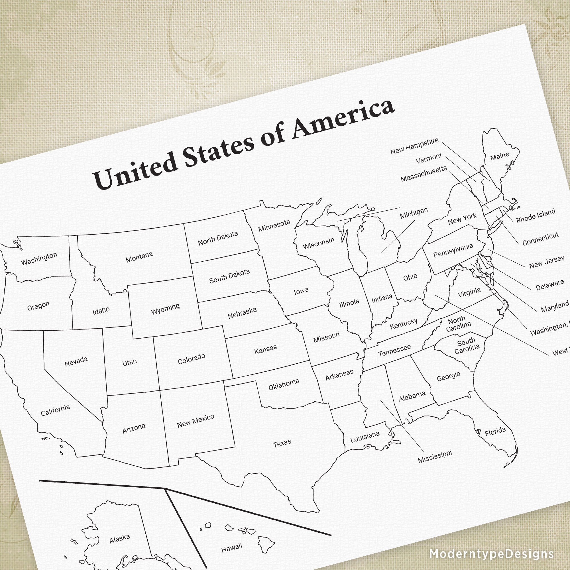 us map with states and capitals printable