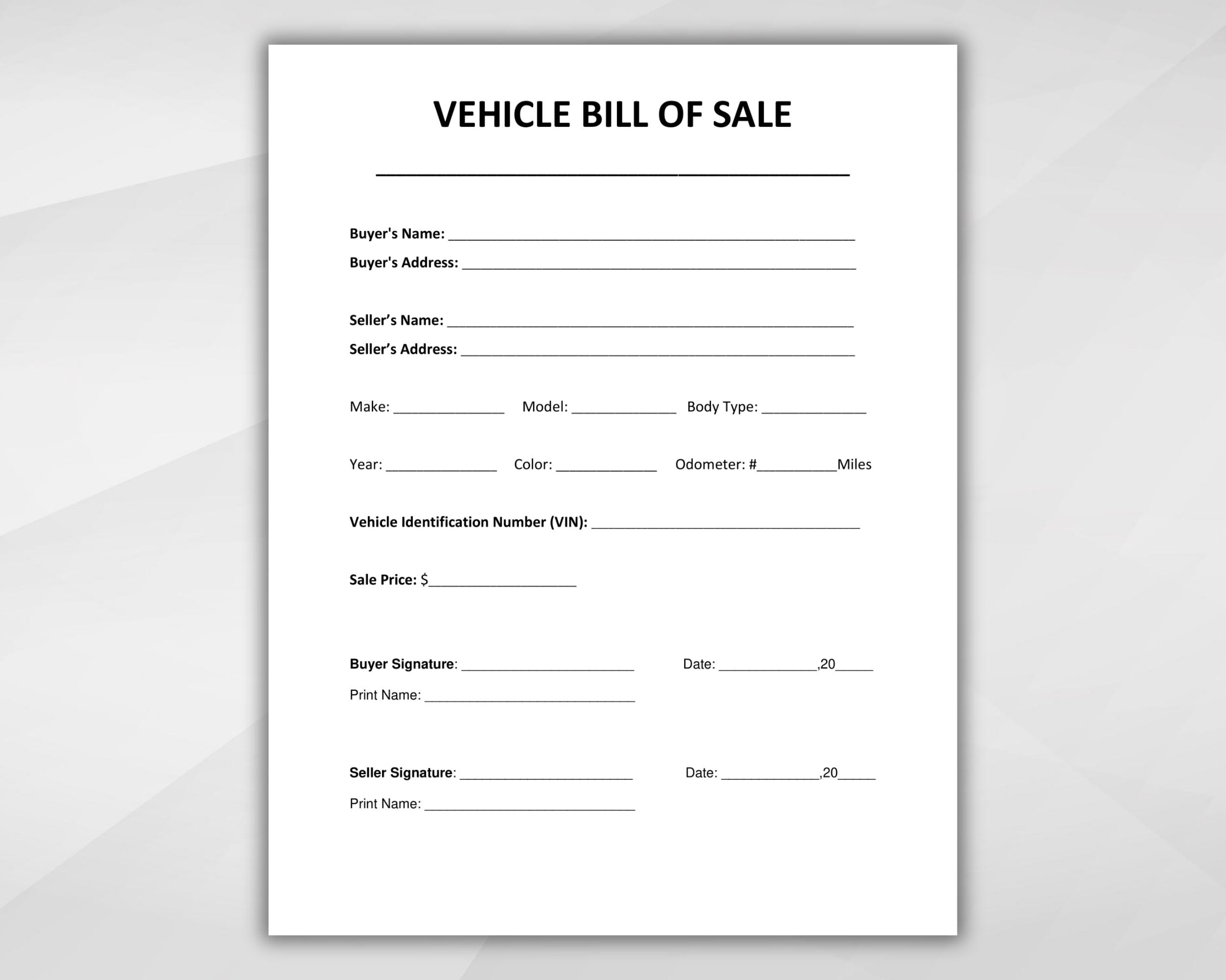 printable motor vehicle bill of sale