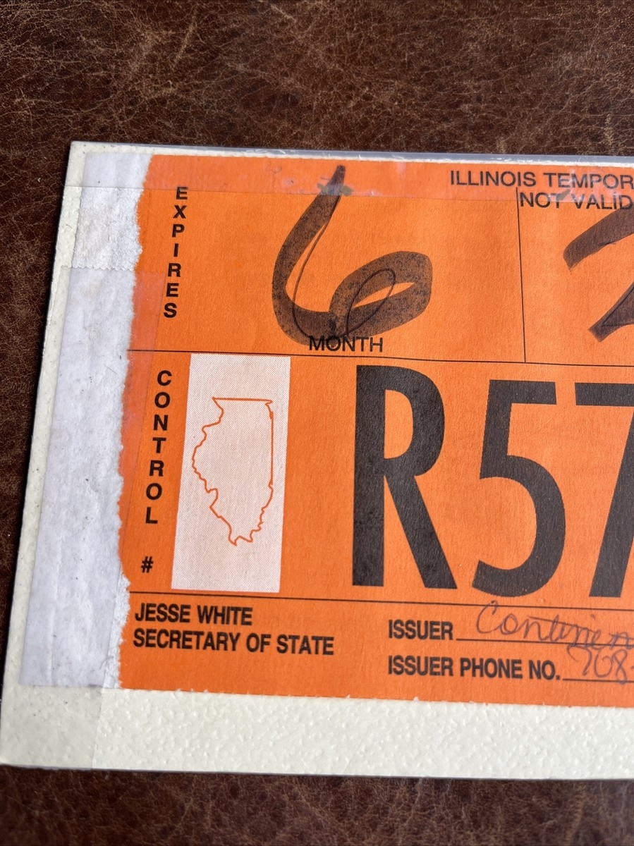 Vintage 2000 Illinois TEMPORARY License Plate Temp Tag Continental Honda