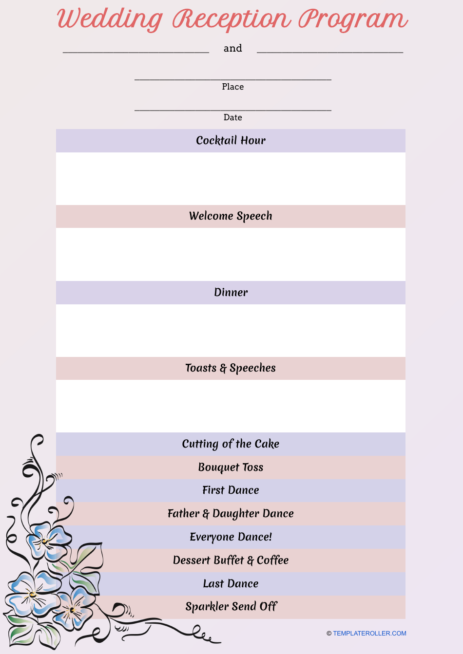 Wedding Ceremony Program Template Pink Download Printable PDF 