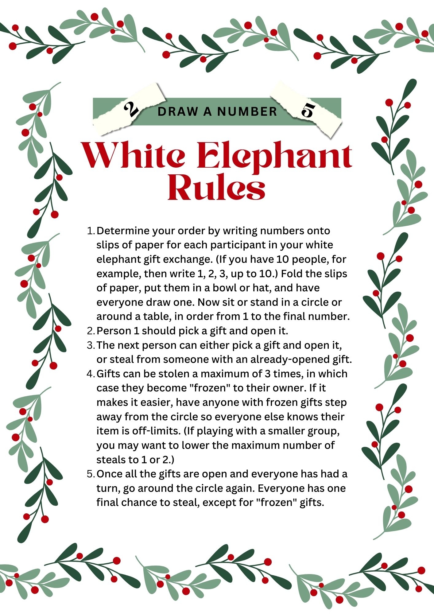 White Elephant Game Rules Printable