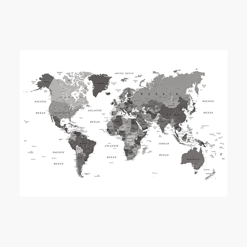World Map In Black White And Grey 