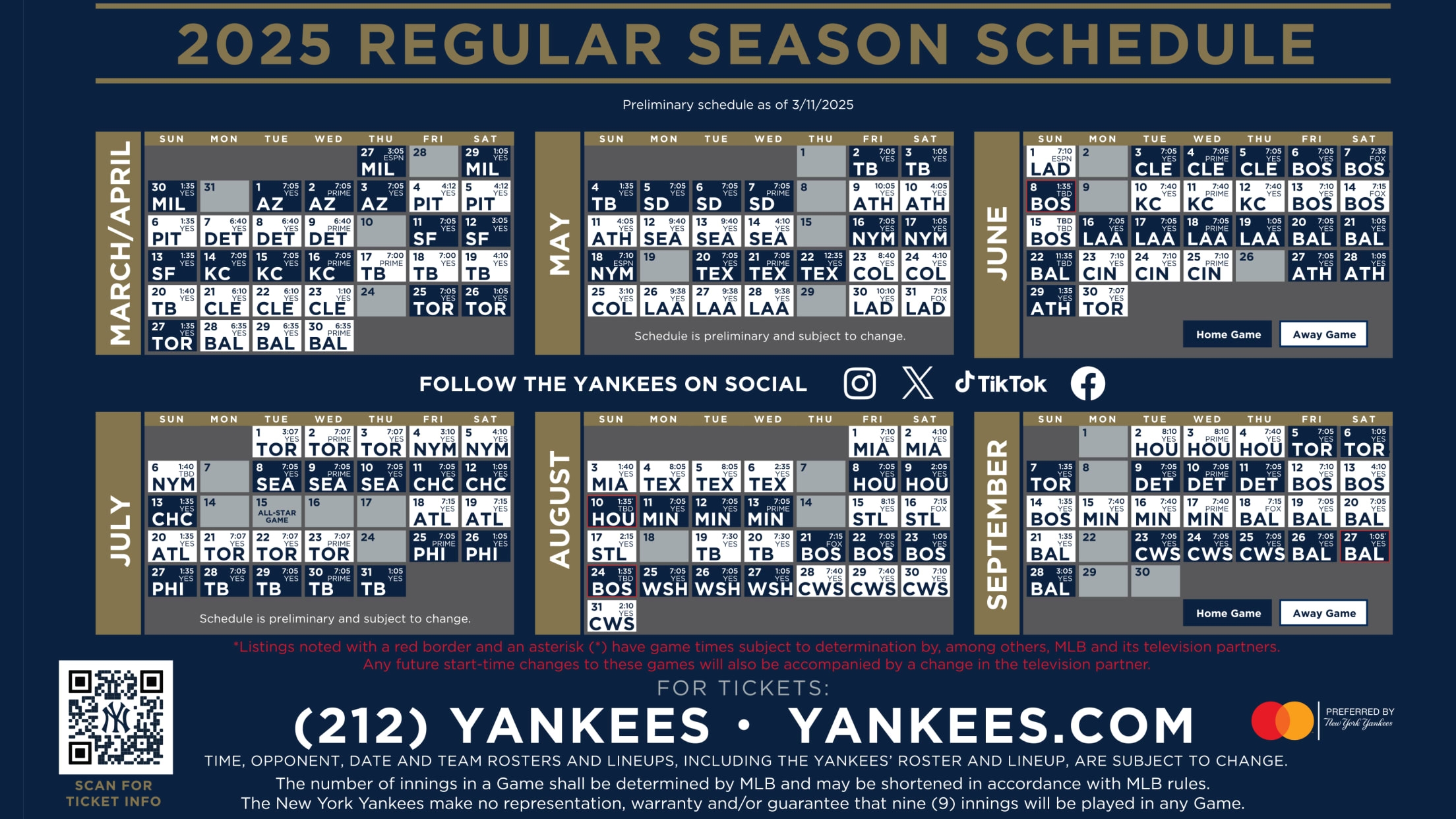 Ny Yankees Printable Schedule