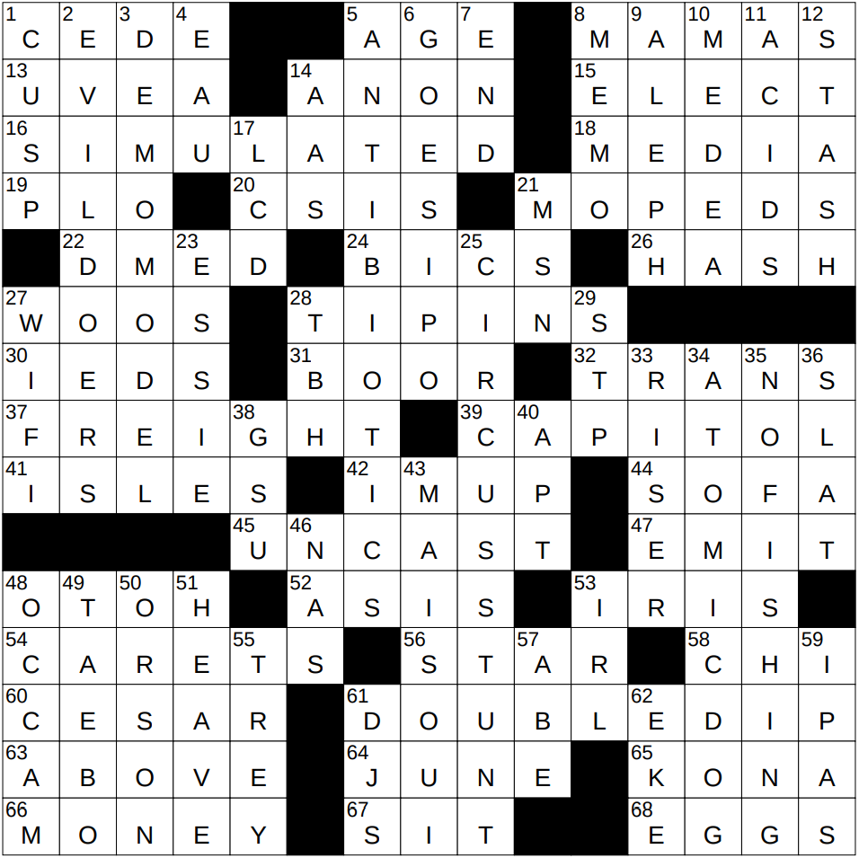 0313 25 NY Times Crossword 13 Mar 25 Thursday NYXCrossword