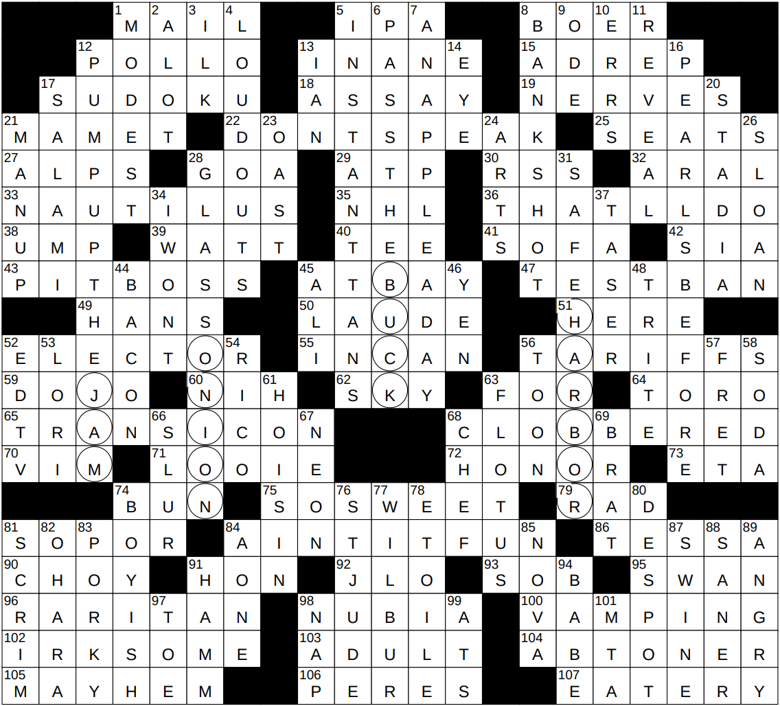 election loser nyt crossword