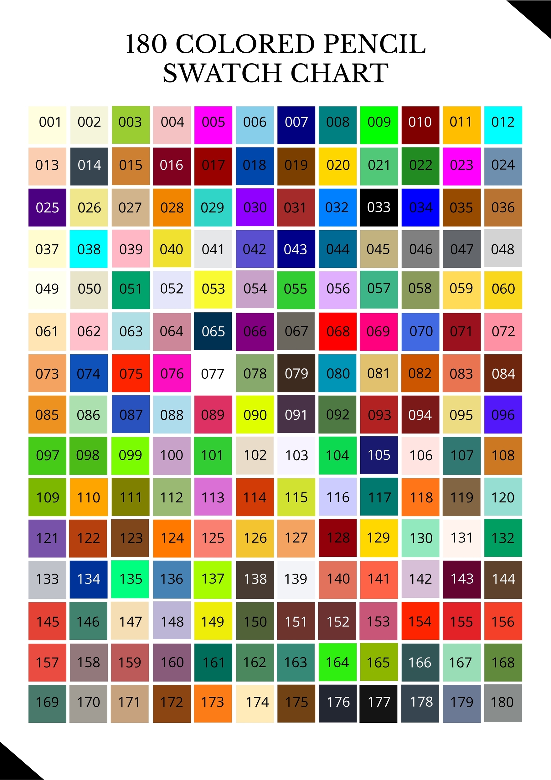180 Colored Pencil Swatch Chart In PDF Illustrator Download Template 180 Colored Pencil Swatch Chart In PDF Illustrator Download Template