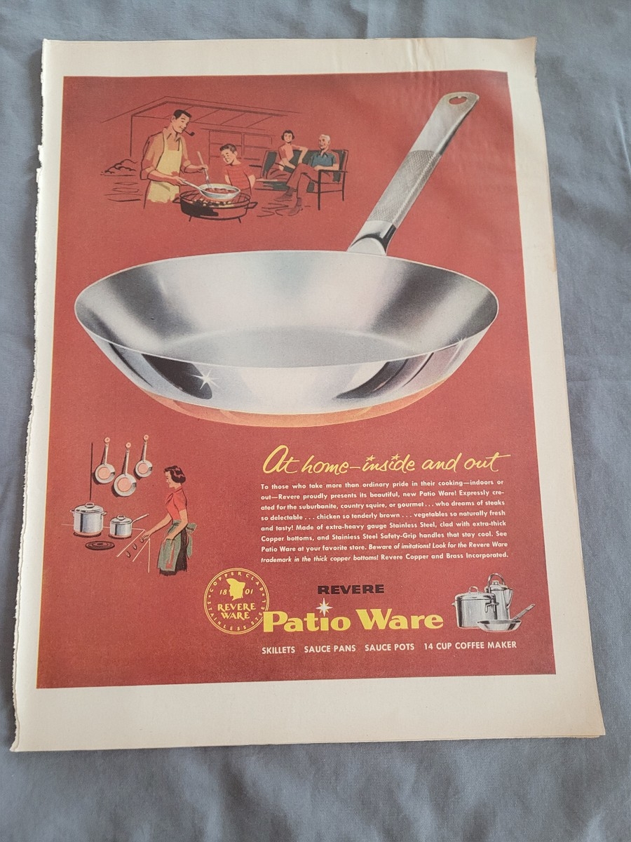 1956 VTG Original Magazine Ad Revere Ware At Home Inside Out Patio Ware Dishes EBay