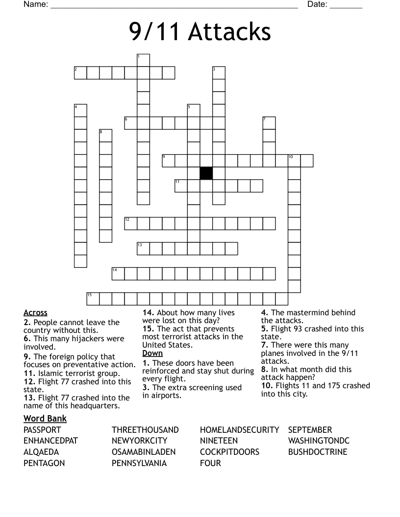 9 11 Attacks Crossword WordMint