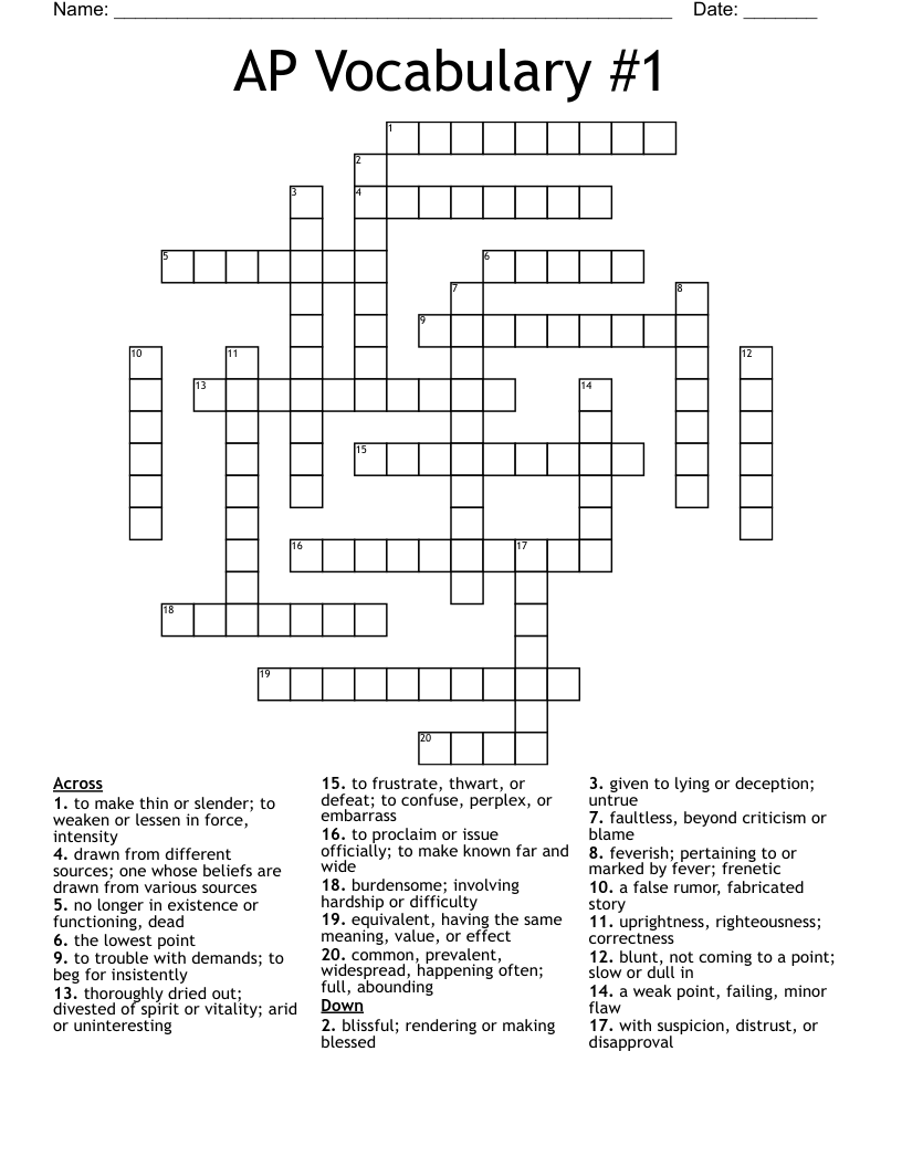 AP Vocabulary 1 Crossword WordMint AP Vocabulary 1 Crossword WordMint