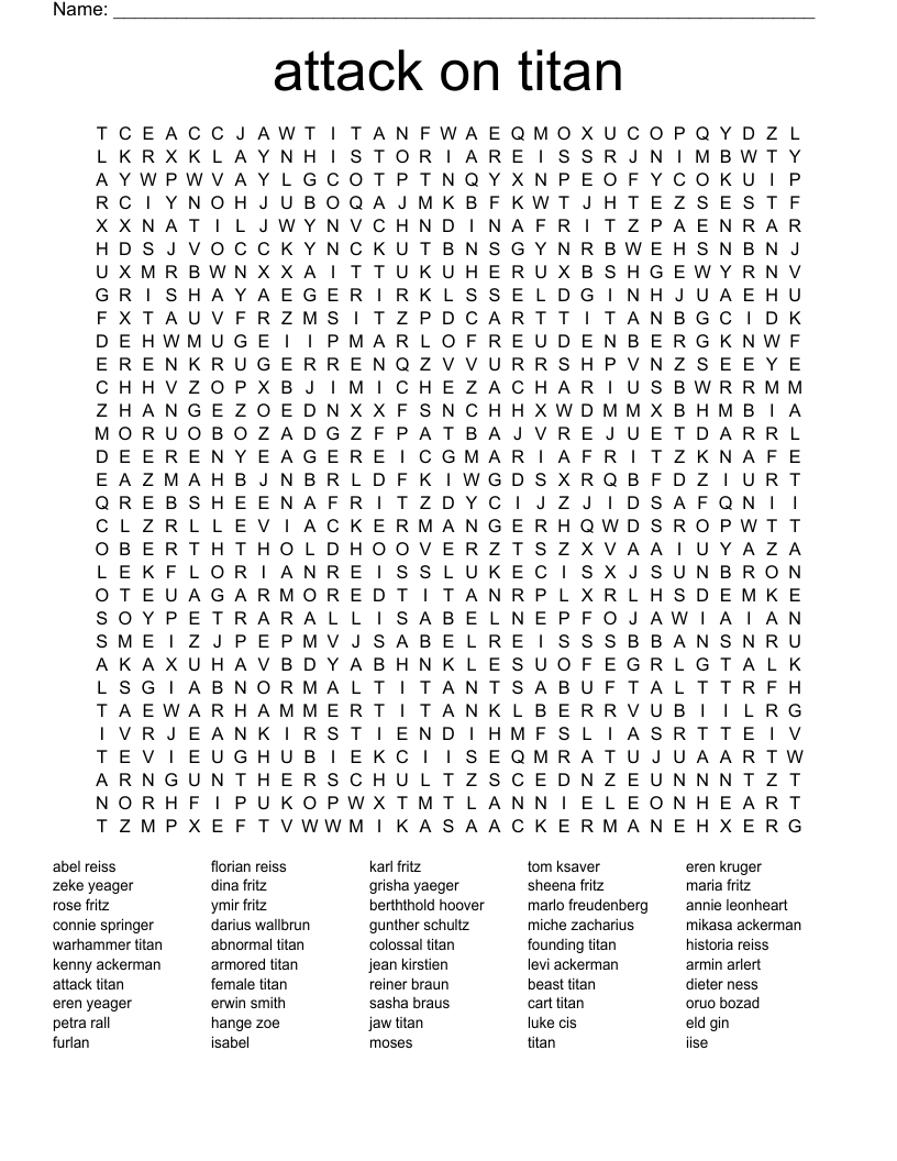 Attack On Titan Word Search WordMint Attack On Titan Word Search WordMint