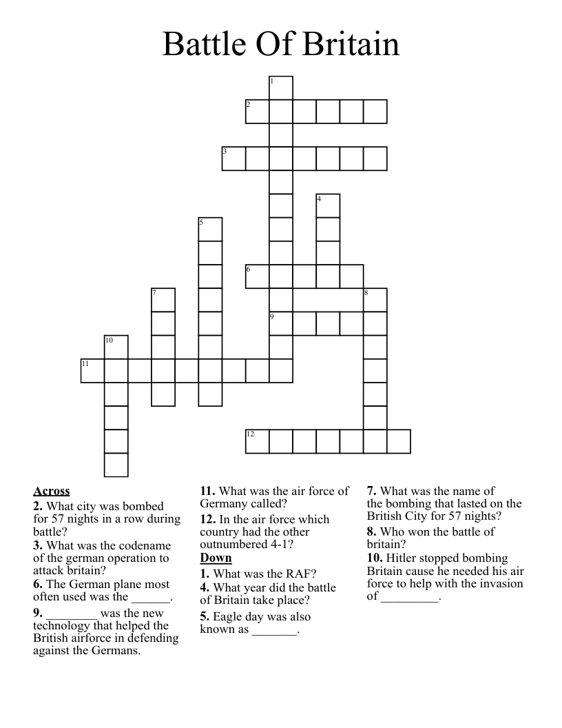 Battle Of Britain Crossword WordMint Battle Of Britain Crossword WordMint