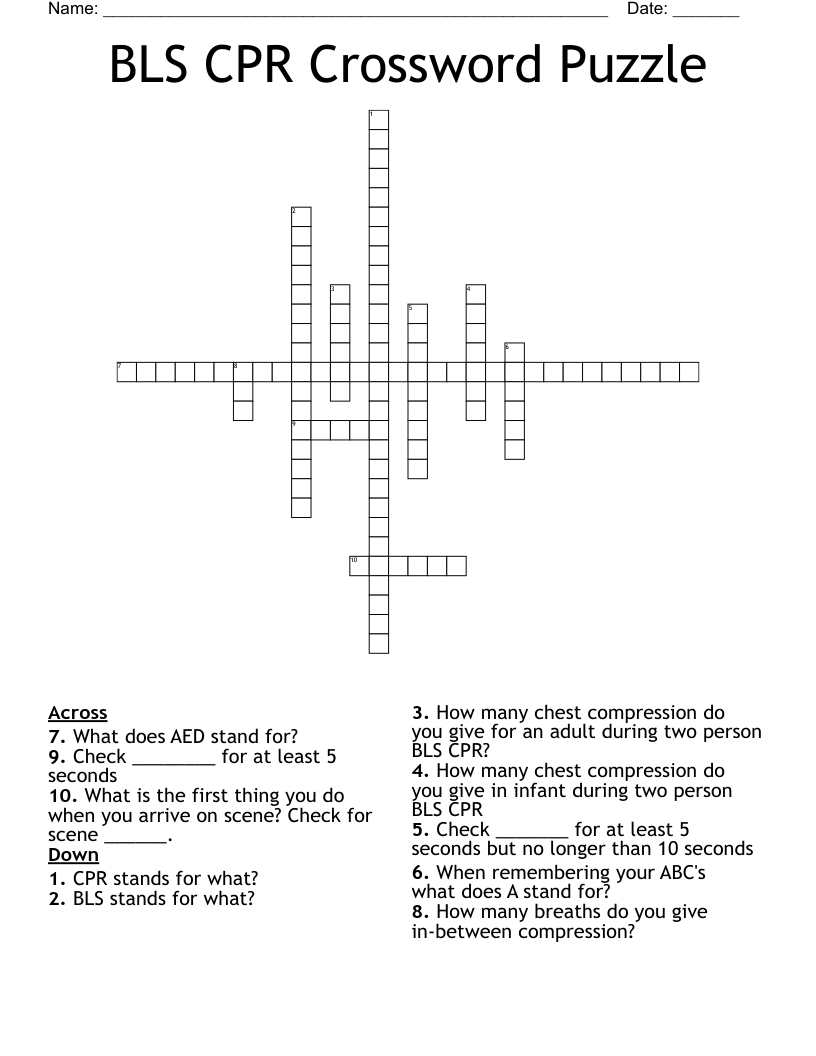 BLS CPR Crossword Puzzle WordMint