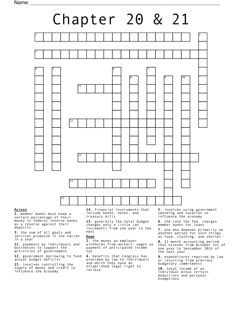 Chapter 20 21 Crossword WordMint