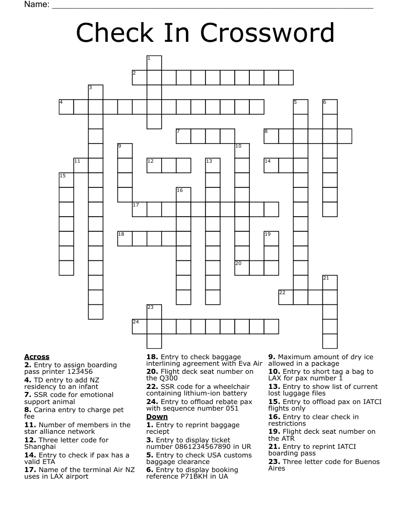 Check In Crossword WordMint