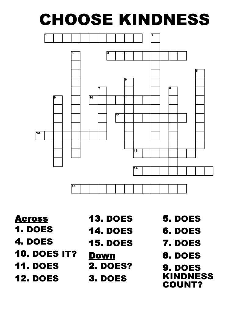 CHOOSE KINDNESS Crossword WordMint